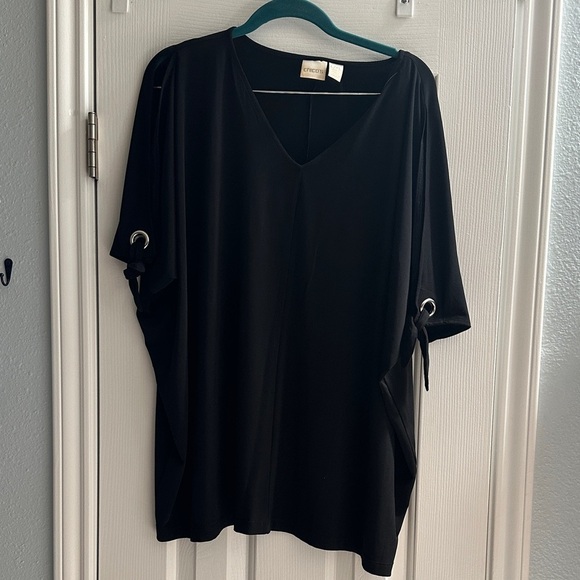 Chico's Travel Set Black V-Neck Blouse with Wide Leg Pull On Pants Women’s L/XL - Picture 1 of 7